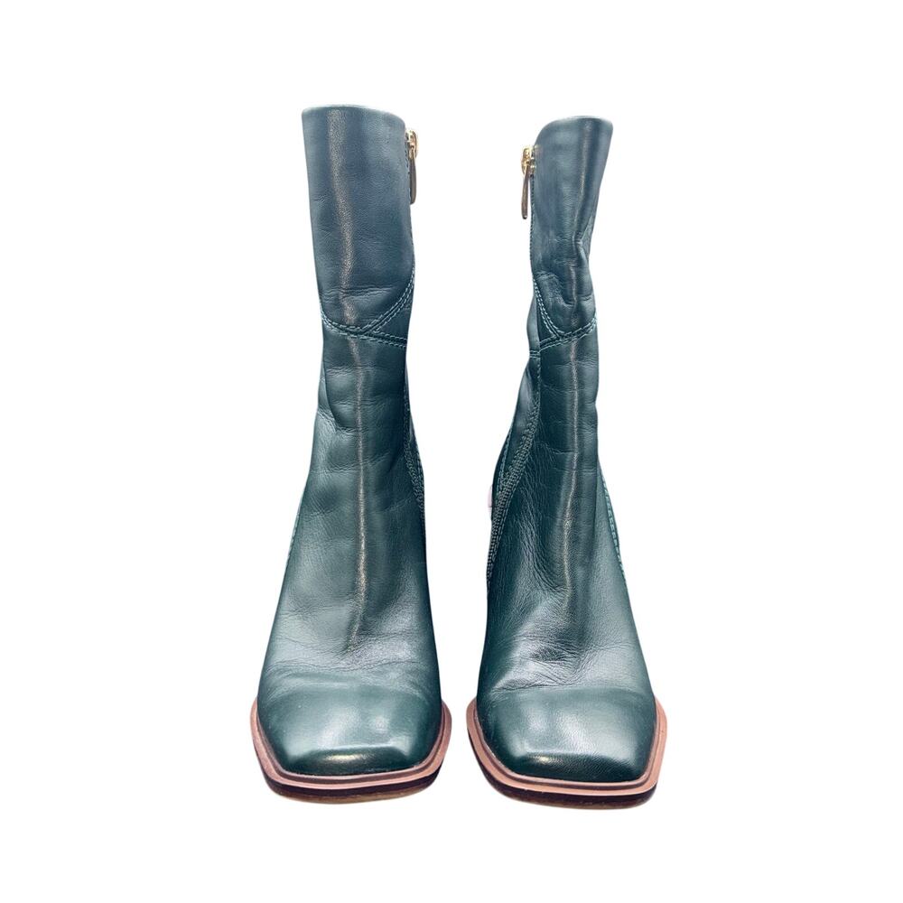 Franco Sarto Stevie Green Leather Ankle Boots Block Heel Size 5.5 - Picture 2 of 12